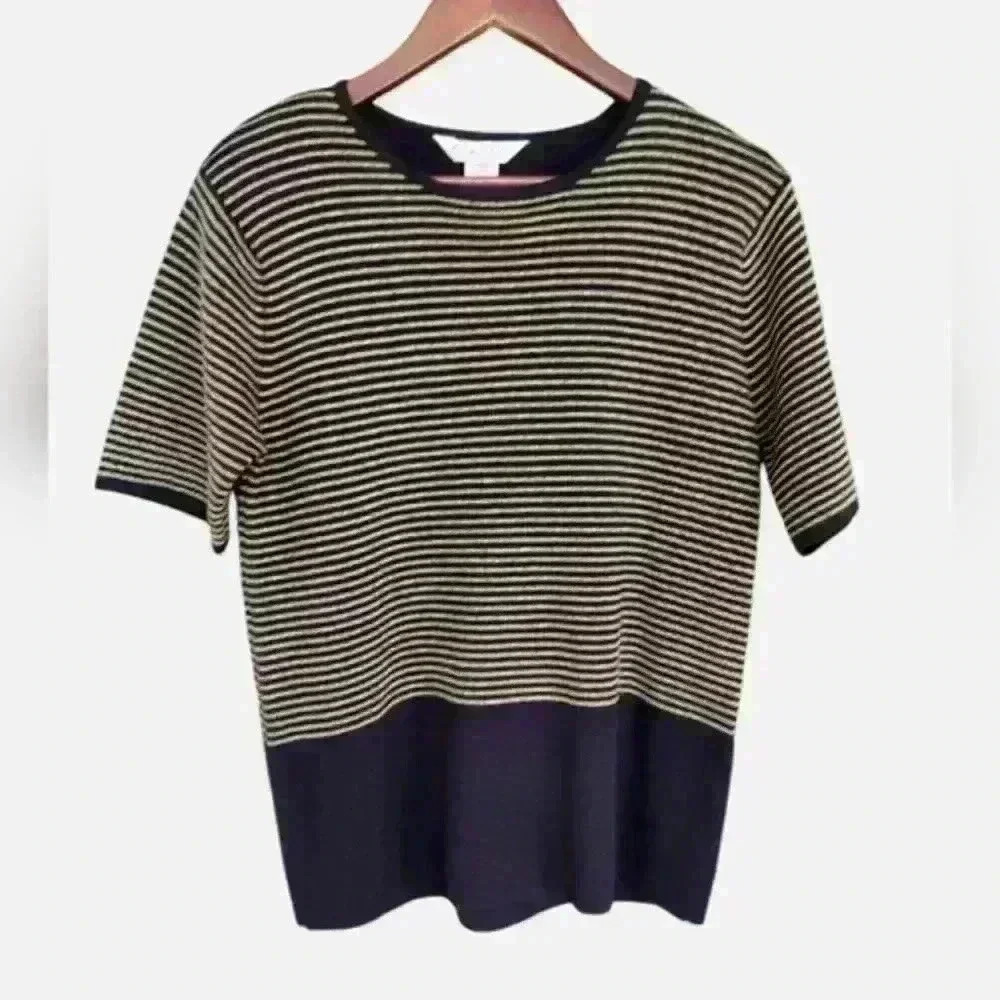 Vintage Austin Reed Wool/Silk Blend Short Sleeve Colorblock Sweater